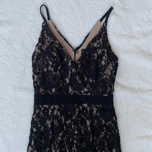 XSCAPE Black and Tan Laced Knee Length Dress 2 - Picture 4 of 6